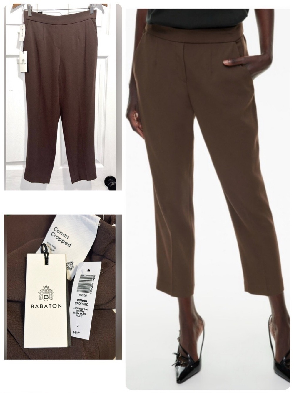 NWT Aritzia Babaton Conan Cropped Pants Rich Mocha Brown Crepe Trousers Size 2